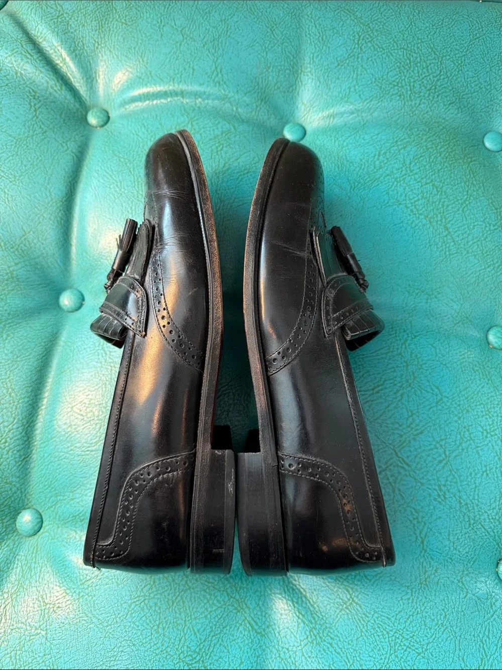 French Shriner Milton Men’s 11 Wide Black Leather Wingtip Kiltie Tassel Loafer